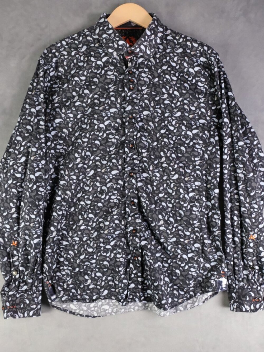 Au Noir Shirt Mens 4 Large Black Paisley Button Up Long Sleeve